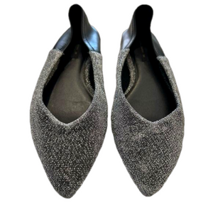 Zara Basic Collection Silver Black Size 38 US 8 Ballet Slippers Pointed Toe